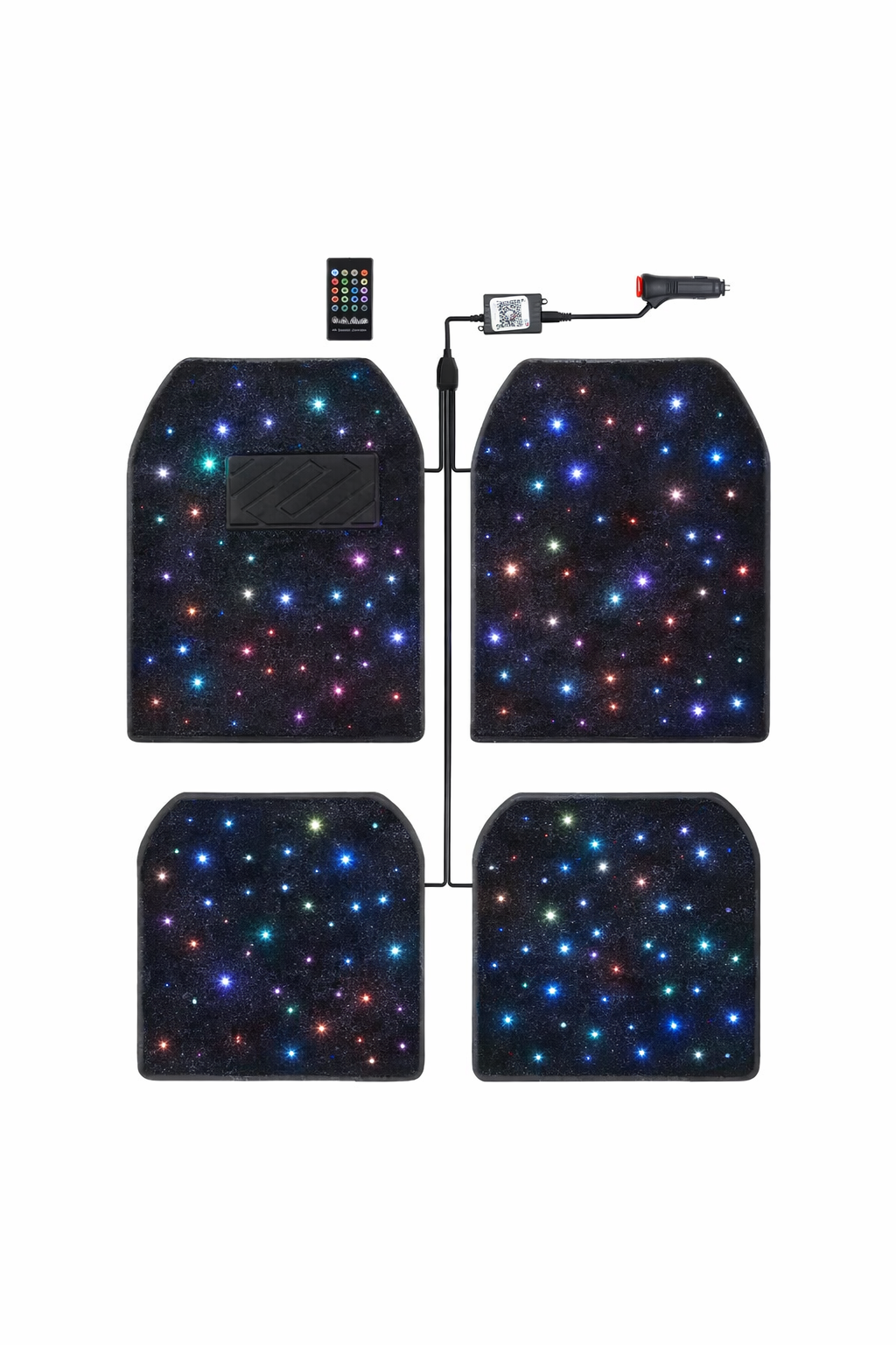 Set de 4 Tapis LED Intérieur Voiture – Éclairage Ambiance RGB avec Télécommande – Sans fil & Universel