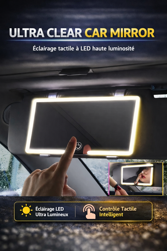 Miroir LED Sans Fil pour Pare-Soleil de Voiture – Tactile 3 Niveaux, Rechargeable USB, Ultra Fin