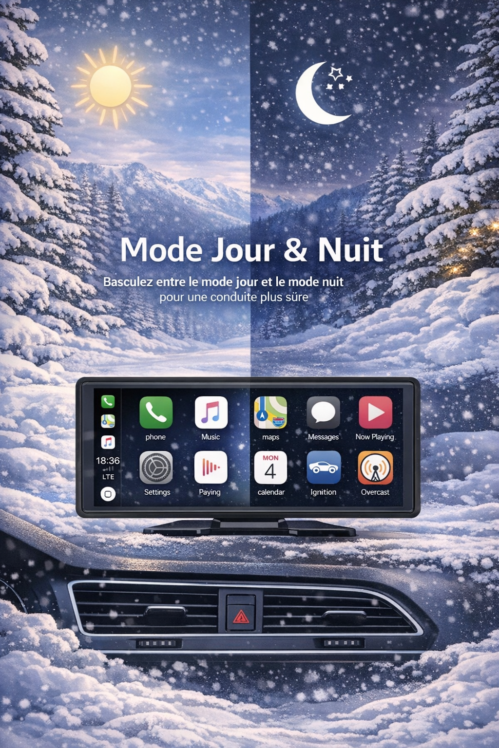 Écran CarPlay 11,26” Haute Définition – Grand écran tactile 4K + 1080P