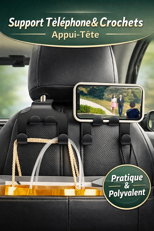 Support Téléphone Appui-Tête Voiture – Pliable, Rotatif 360°, Compatible Tous Smartphones