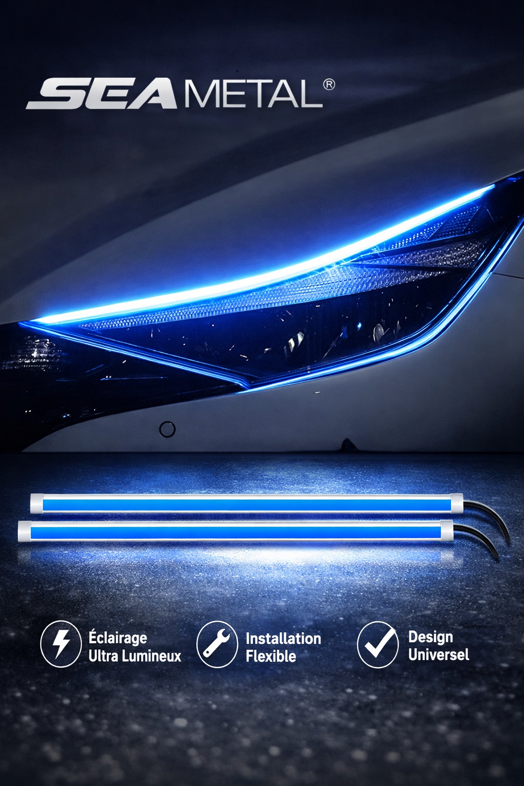 1️⃣ Bandes LED Dynamique pour Phare – Effet Bleu Glacé Universel