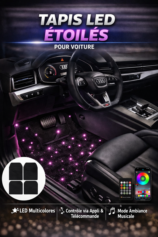 Set de 4 Tapis LED Intérieur Voiture – Éclairage Ambiance RGB avec Télécommande – Sans fil & Universel