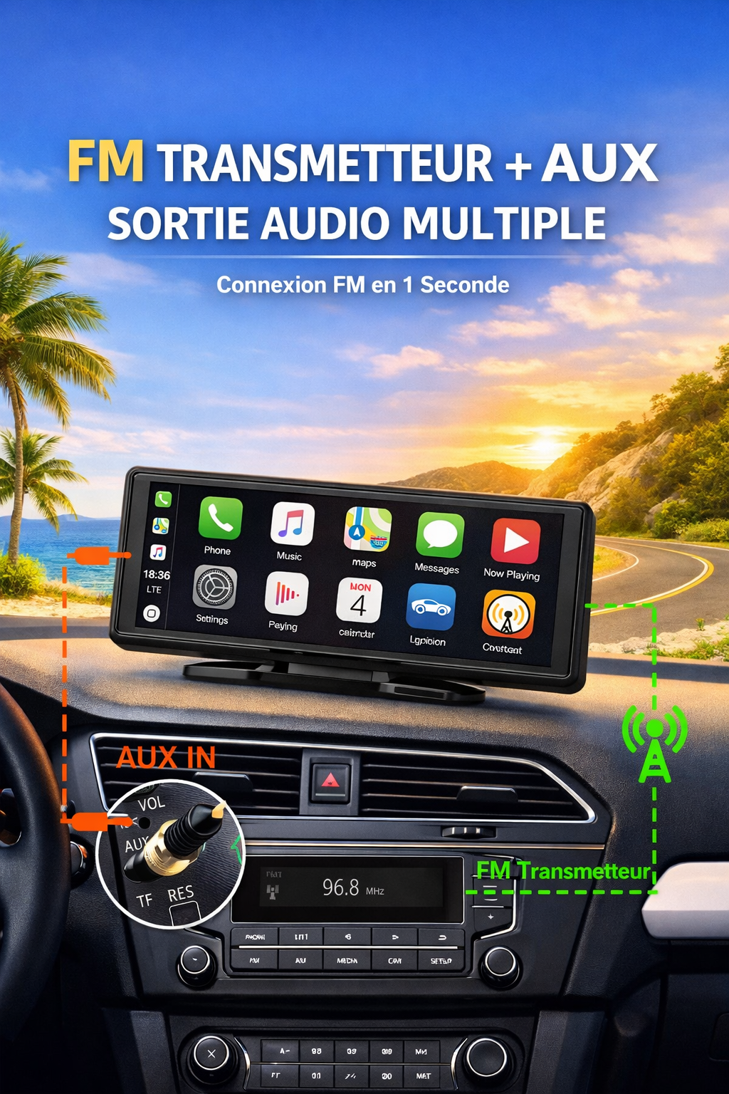 Écran CarPlay 11,26” Haute Définition – Grand écran tactile 4K + 1080P